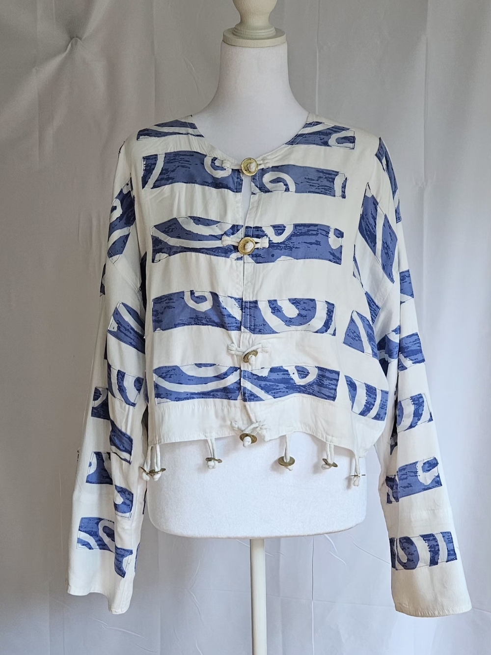 Nativewear Designs Vintage Crop Jacket L Rayon Blue White Avant Garde Boho - Picture 8 of 14